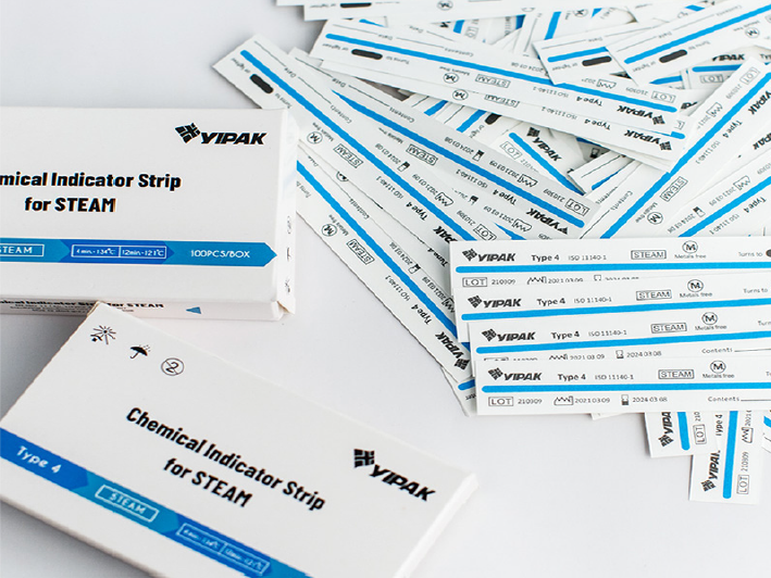 Cajas y tiras de cinta indicadora química Clase 4 multiparámetro para vapor, marca Yipak