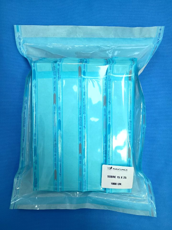 Paquete sellado de sobres de esterilización Paraclinics 15 × 25 cm